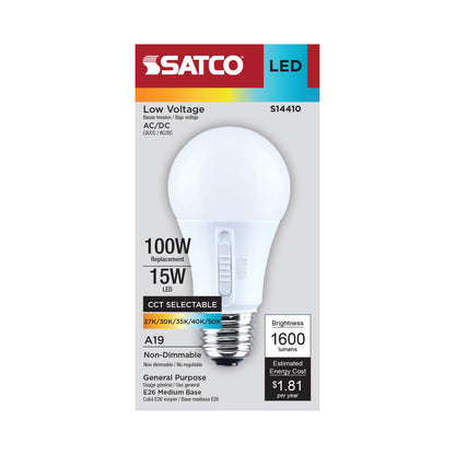 Satco S14410 15W A19 CCT Selectable LED Light Bulb Medium Base