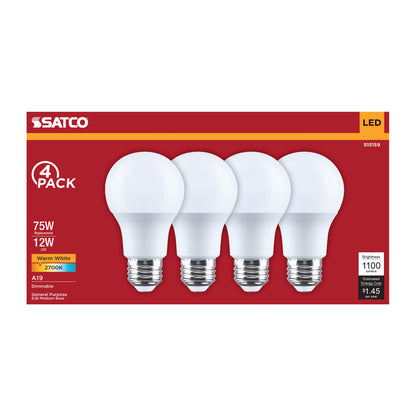 Satco S15159 12W A19 Warm White LED Light Bulb Medium Base