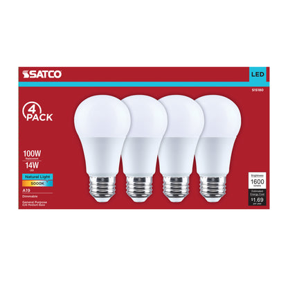 Satco S15180 14W A19 Natural Light LED Light Bulb Medium Base