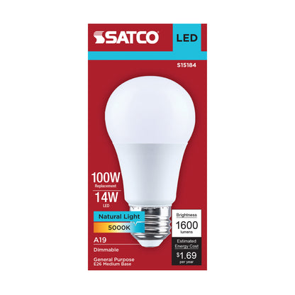 Satco S15184 14W A19 Natural Light LED Light Bulb Medium Base