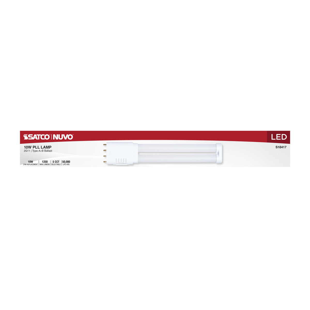 Satco S18417 10W T5 CCT Selectable LED Light Bulb 2G11 (4-Pin) Base