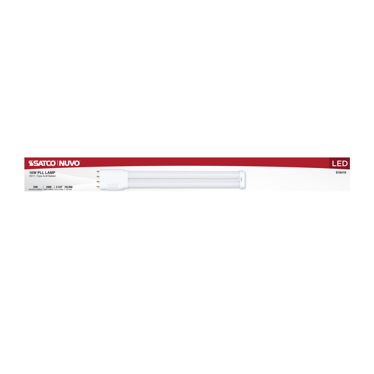 Satco S18418 16W T5 CCT Selectable LED Light Bulb 2G11 (4-Pin) Base