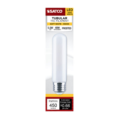 Satco S21348R1 5.5W T10 Soft White LED Light Bulb Medium Base