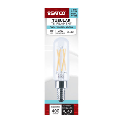 Satco S21382 4W T6 Cool White LED Light Bulb Candelabra Base