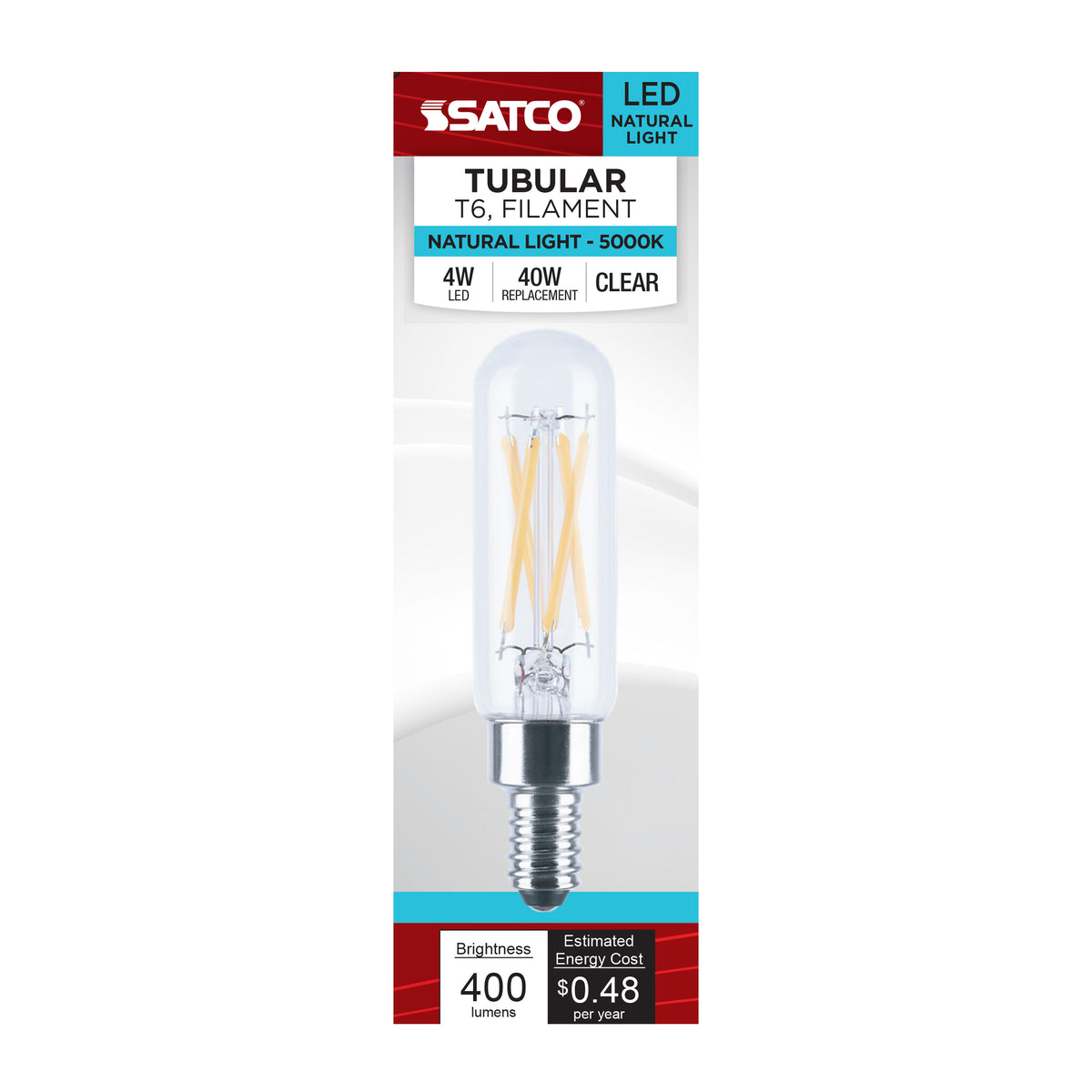 Satco S21383 4W T6 Natural Light LED Light Bulb Candelabra Base