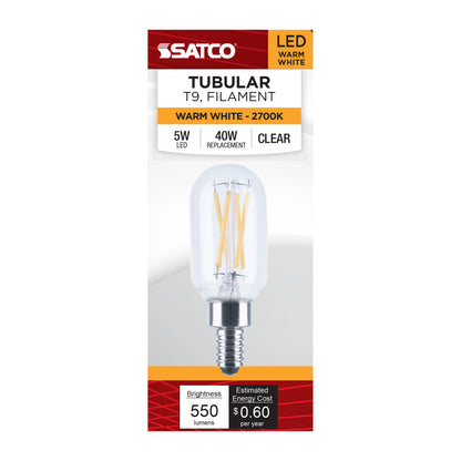 Satco S21384 5W T9 Warm White LED Light Bulb Candelabra Base