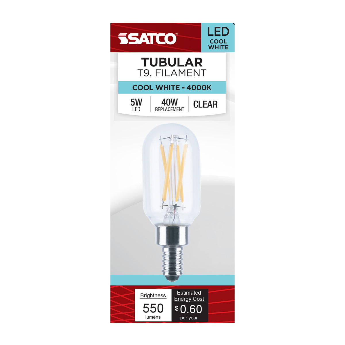 Satco S21386 5W T9 Cool White LED Light Bulb Candelabra Base