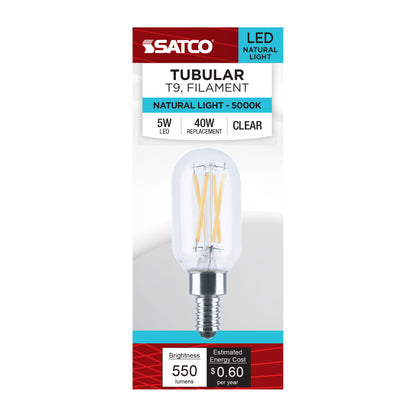 Satco S21387 5W T9 Natural Light LED Light Bulb Candelabra Base