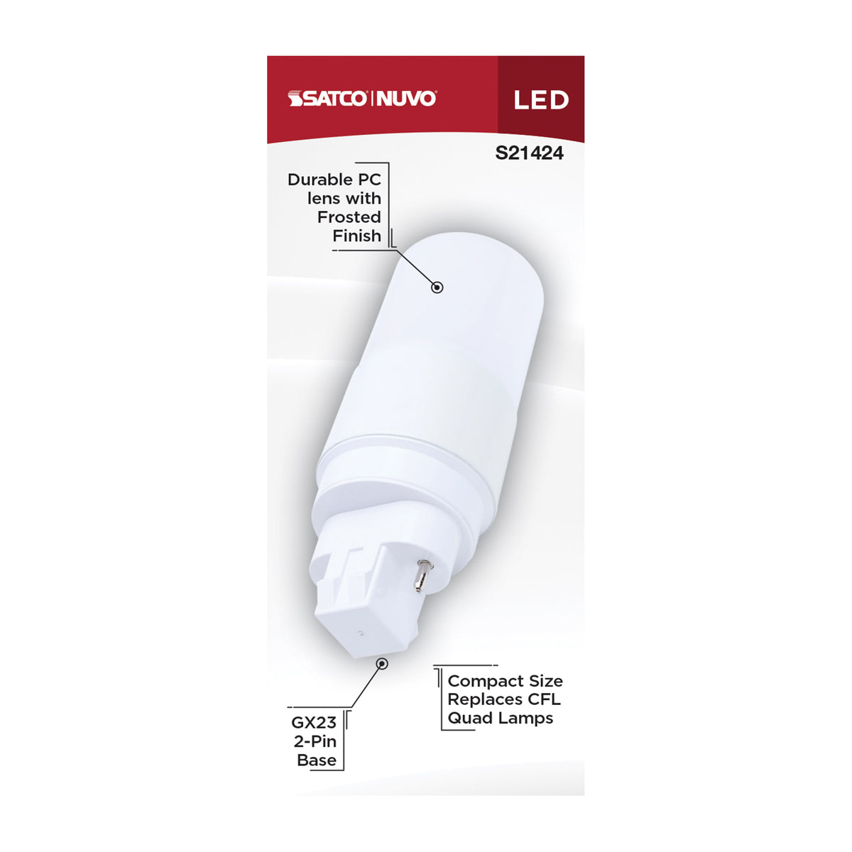 Satco S21424 5W PL Natural Light LED Light Bulb GX23 (2-Pin) Base