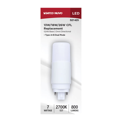 Satco S21425 7W PL Warm White LED Light Bulb G24d (2-Pin) Base