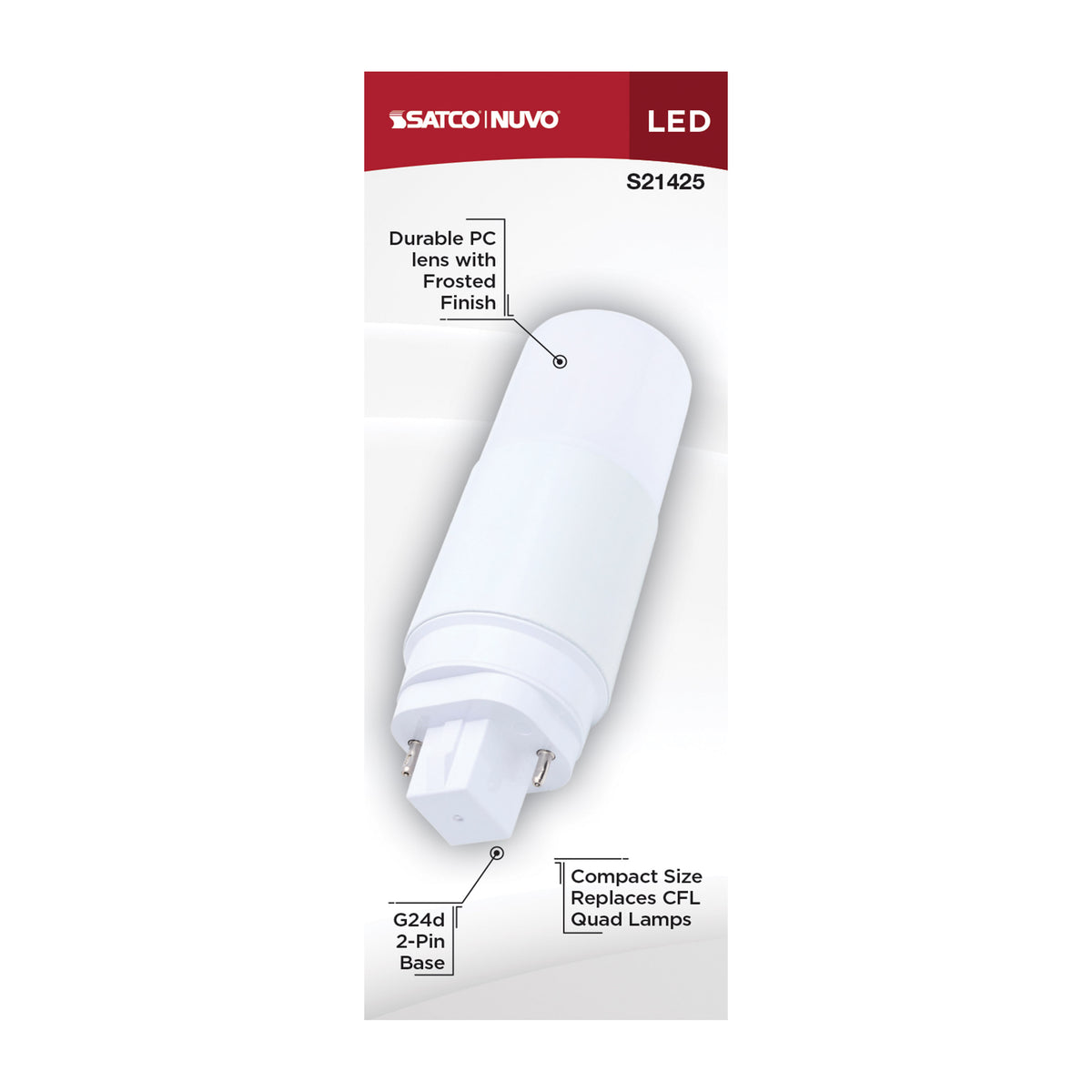 Satco S21425 7W PL Warm White LED Light Bulb G24d (2-Pin) Base