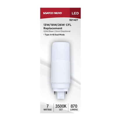 Satco S21427 7W PL Neutral White LED Light Bulb G24d (2-Pin) Base