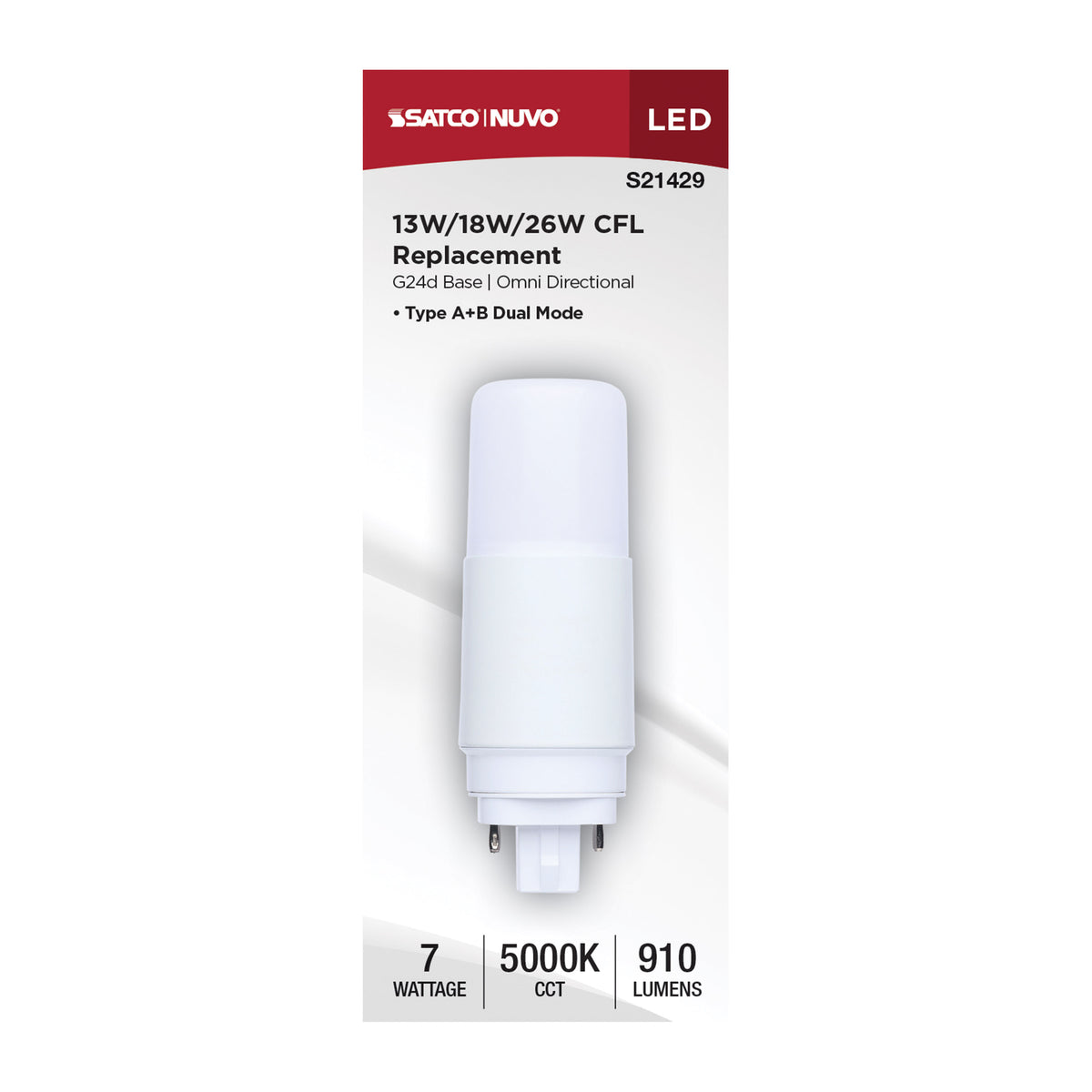 Satco S21429 7W PL Natural Light LED Light Bulb G24d (2-Pin) Base