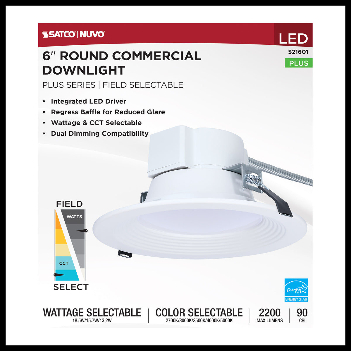 Satco S21601 18.5W/15.7W/13.2W Integrated LED CCT Selectable LED Light Bulb Integrated Base