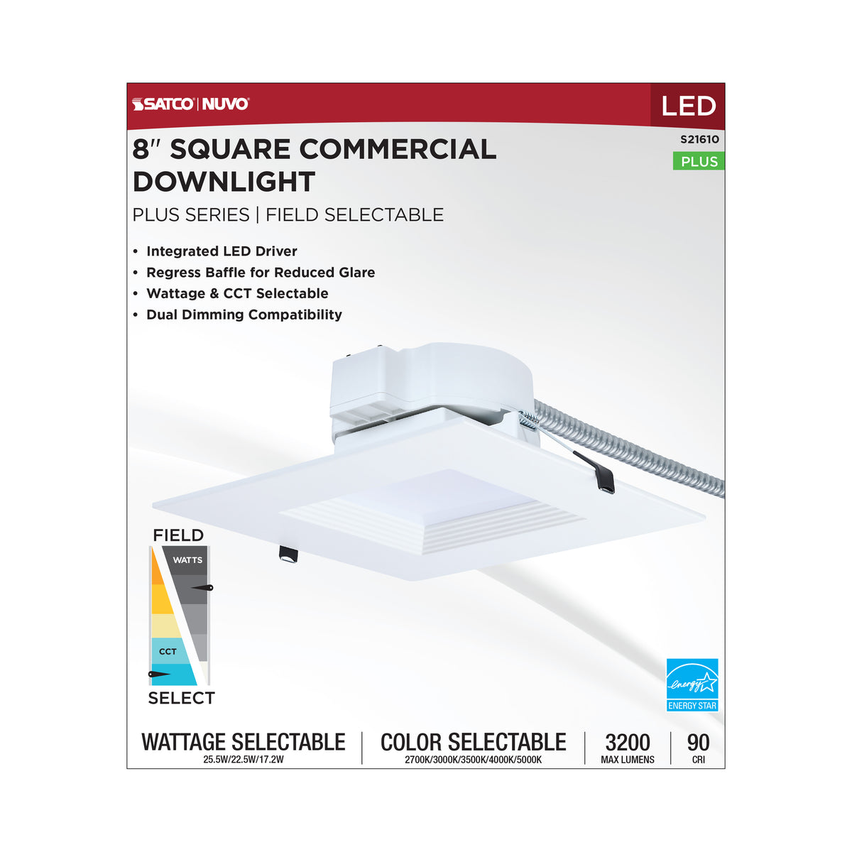 Satco S21610 25.5W/22.5W/17.2W Integrated LED CCT Selectable LED Light Bulb Integrated Base