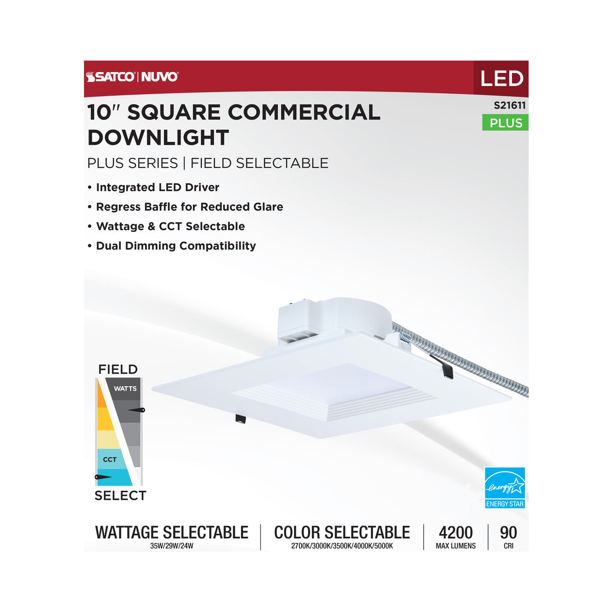 Satco S21611 35W/29W/24W Integrated LED CCT Selectable LED Light Bulb Integrated Base