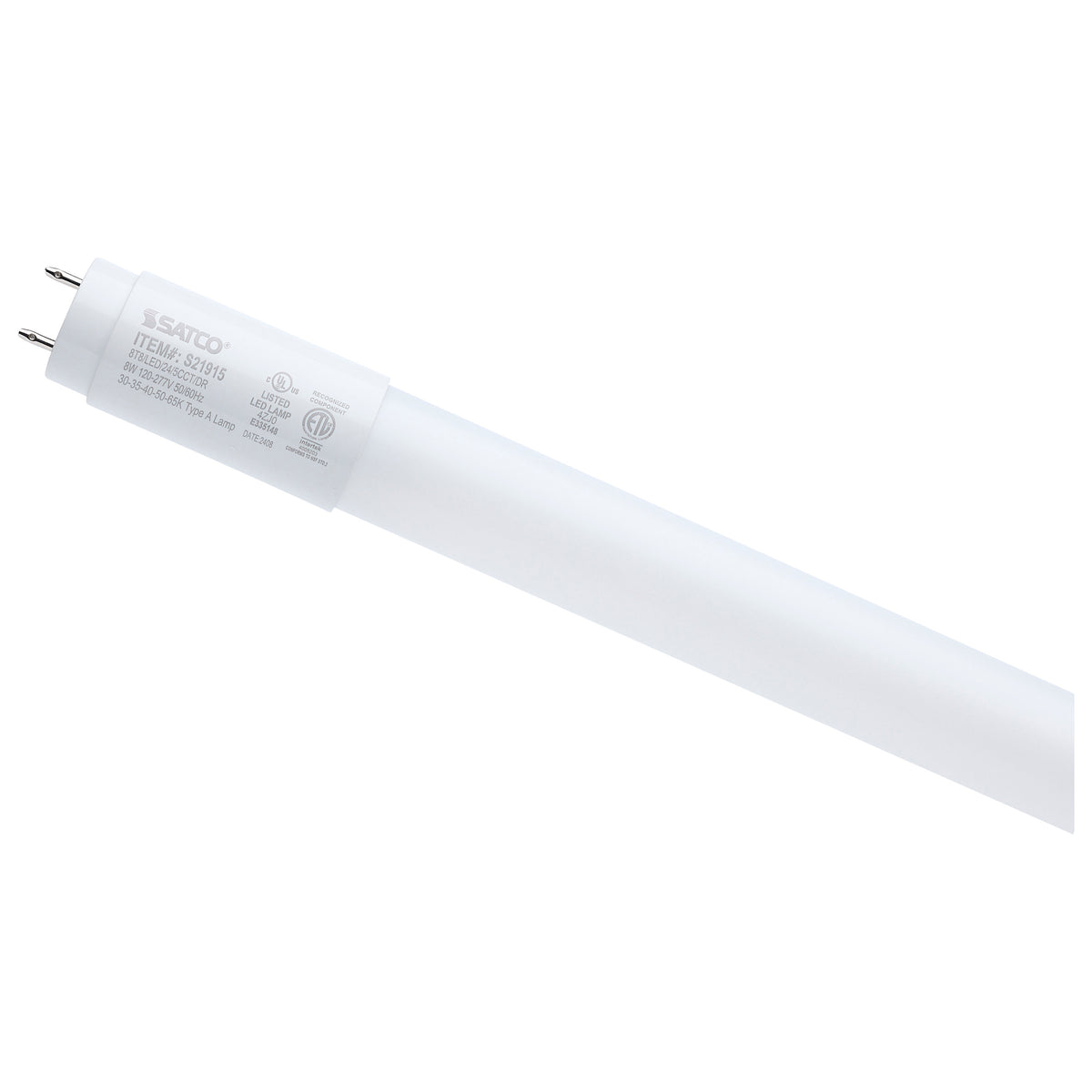 Satco S21915 8W T8 CCT Selectable LED Light Bulb Medium Bi Pin Base
