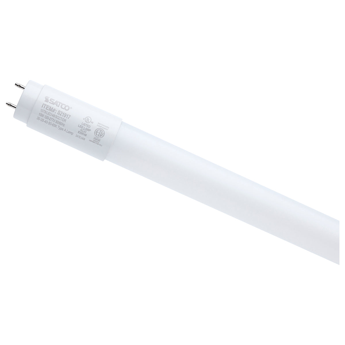 Satco S21917 10W T8 CCT Selectable LED Light Bulb Medium Bi Pin Base