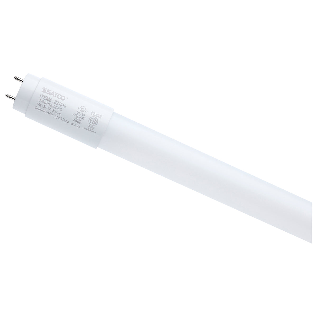 Satco S21919 17W T8 CCT Selectable LED Light Bulb Medium Bi Pin Base