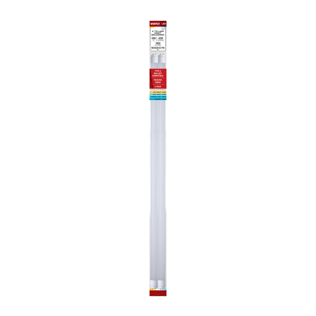 Satco S26500 16W T12 CCT Selectable LED Light Bulb Medium Bi Pin Base