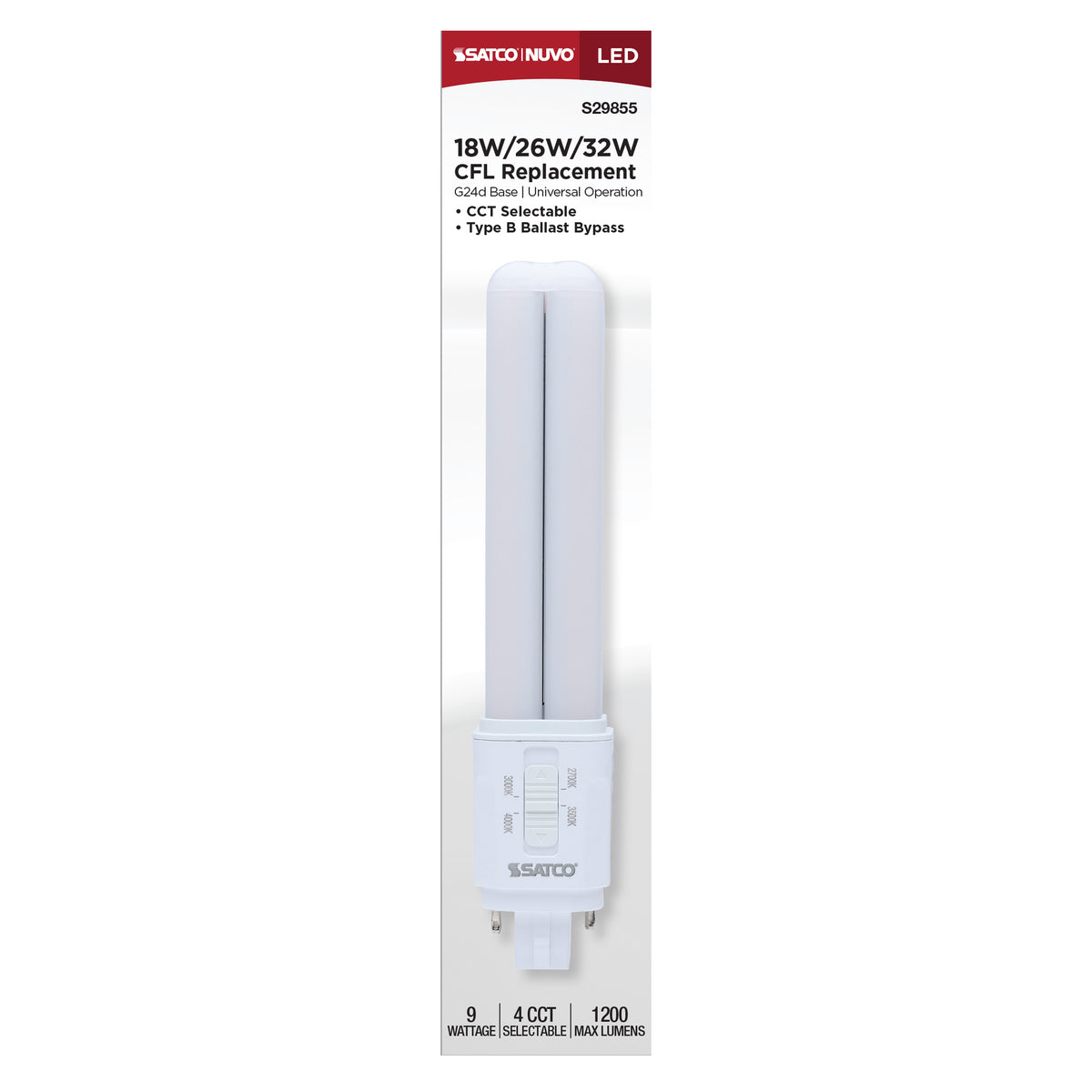 Satco S29855 9W PL CCT Selectable LED Light Bulb G24d (2-Pin) Base