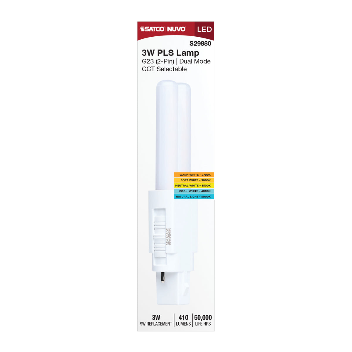Satco S29880 3W PLS CCT Selectable LED Light Bulb G23 (2-Pin) Base