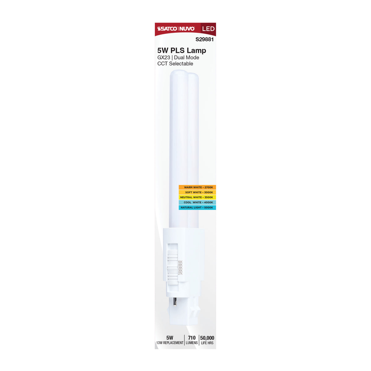 Satco S29881 5W PLS CCT Selectable LED Light Bulb GX23 (2-Pin) Base