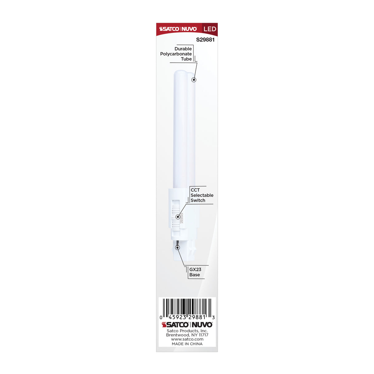 Satco S29881 5W PLS CCT Selectable LED Light Bulb GX23 (2-Pin) Base