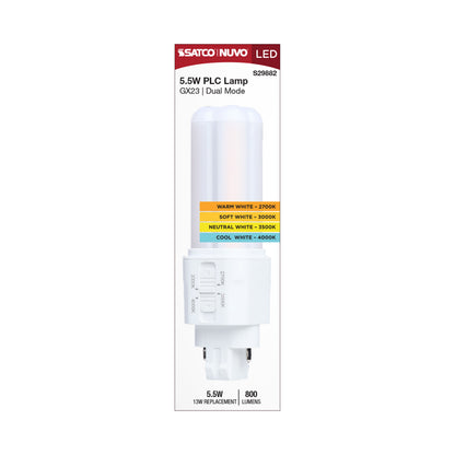 Satco S29882 5.5W PLC CCT Selectable LED Light Bulb GX23 (2-Pin) Base