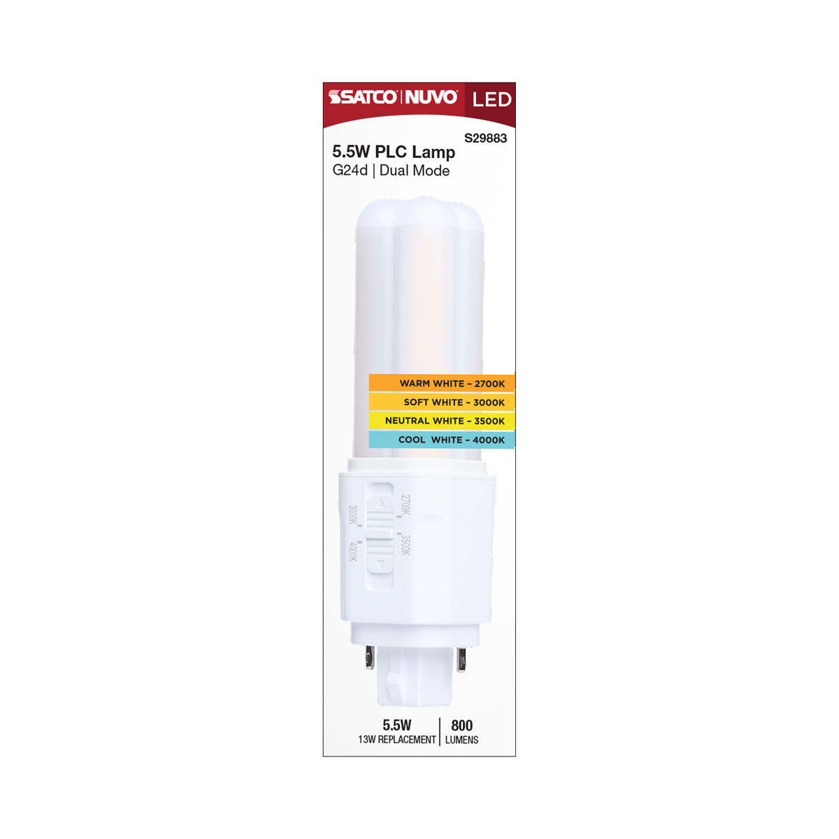 Satco S29883 5.5W PLC CCT Selectable LED Light Bulb 2-Pin Base