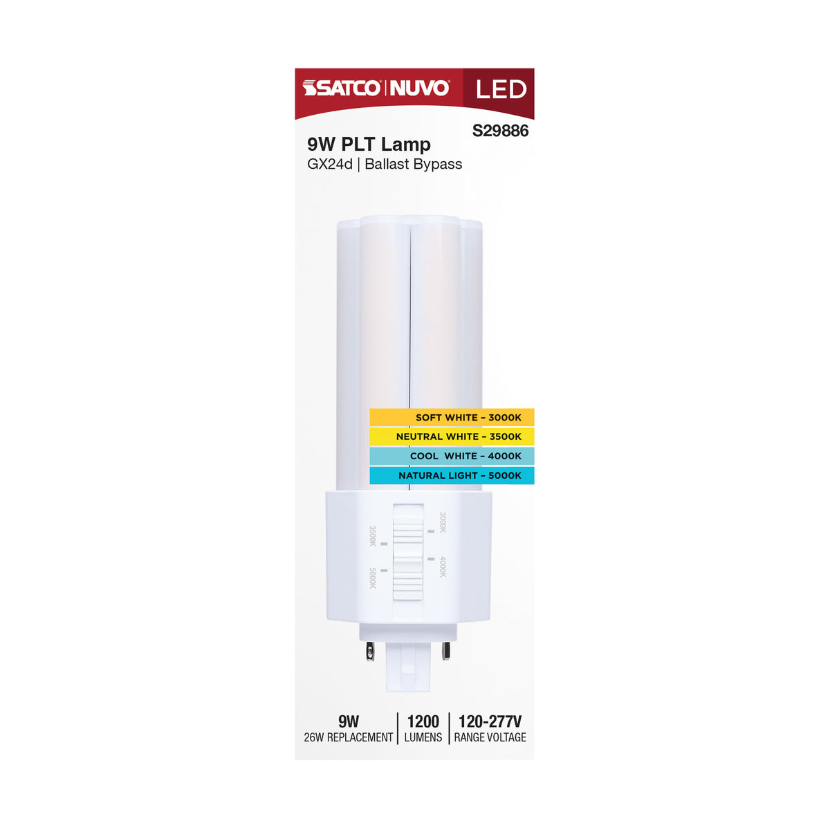 Satco S29886 9W PLT CCT Selectable LED Light Bulb GX24d (2-Pin) Base