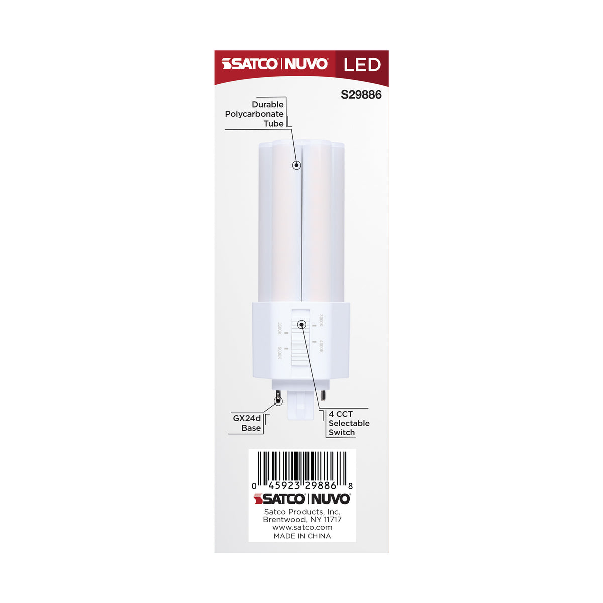 Satco S29886 9W PLT CCT Selectable LED Light Bulb GX24d (2-Pin) Base