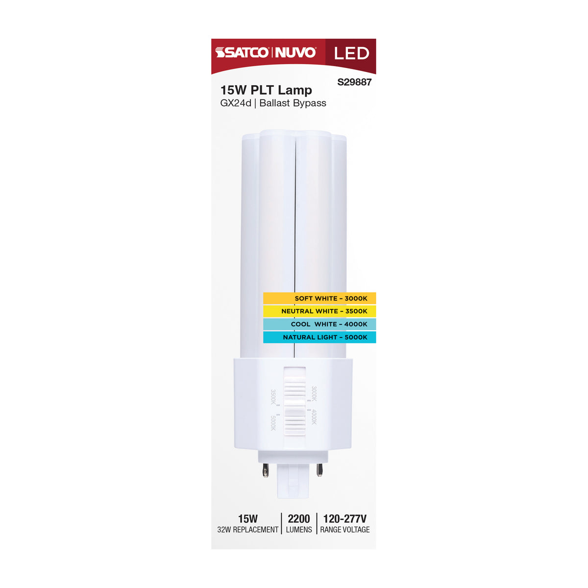 Satco S29887 15W PLT CCT Selectable LED Light Bulb GX24d (2-Pin) Base