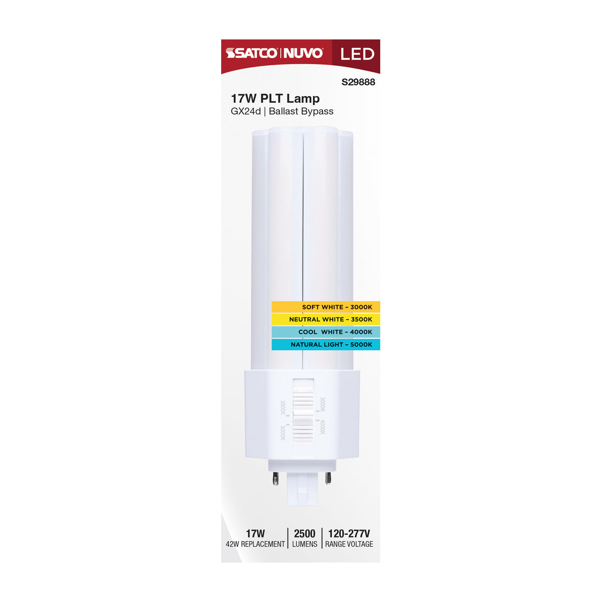 Satco S29888 17W PLT CCT Selectable LED Light Bulb GX24d (2-Pin) Base