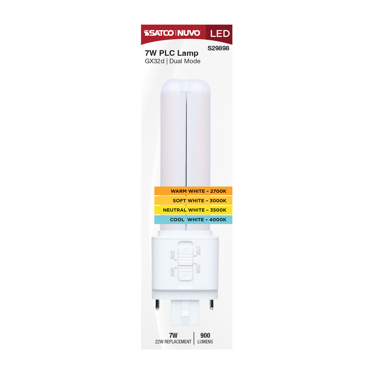 Satco S29898 7W PLC CCT Selectable LED Light Bulb GX32d (2-Pin) Base