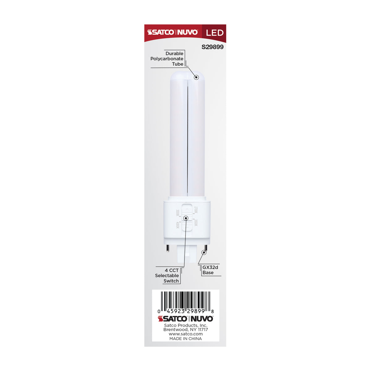 Satco S29899 9W PLC CCT Selectable LED Light Bulb GX32d (2-Pin) Base