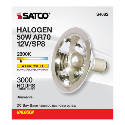 Satco S4682 50W AR70 Warm White Halogen Light Bulb Bayonet Double Contact Base