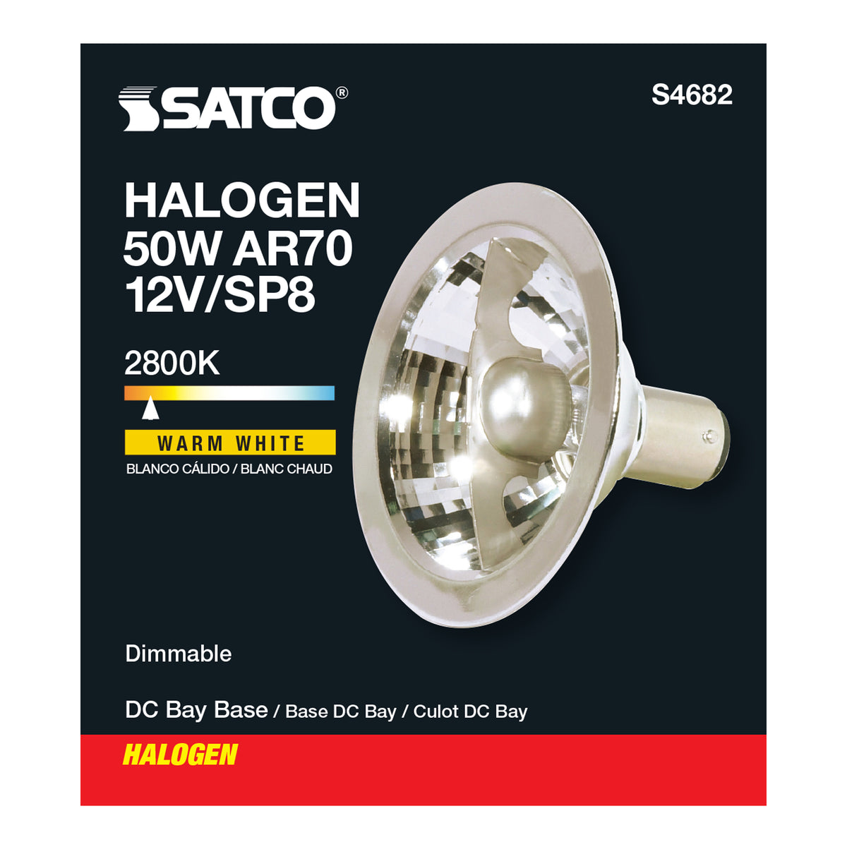 Satco S4682 50W AR70 Warm White Halogen Light Bulb Bayonet Double Contact Base