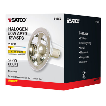 Satco S4682 50W AR70 Warm White Halogen Light Bulb Bayonet Double Contact Base