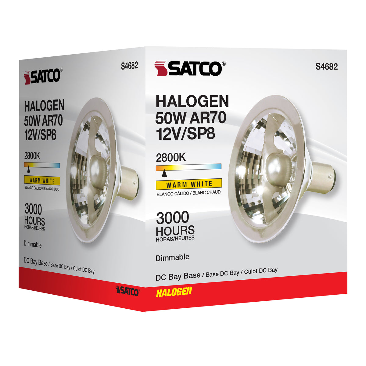 Satco S4682 50W AR70 Warm White Halogen Light Bulb Bayonet Double Contact Base
