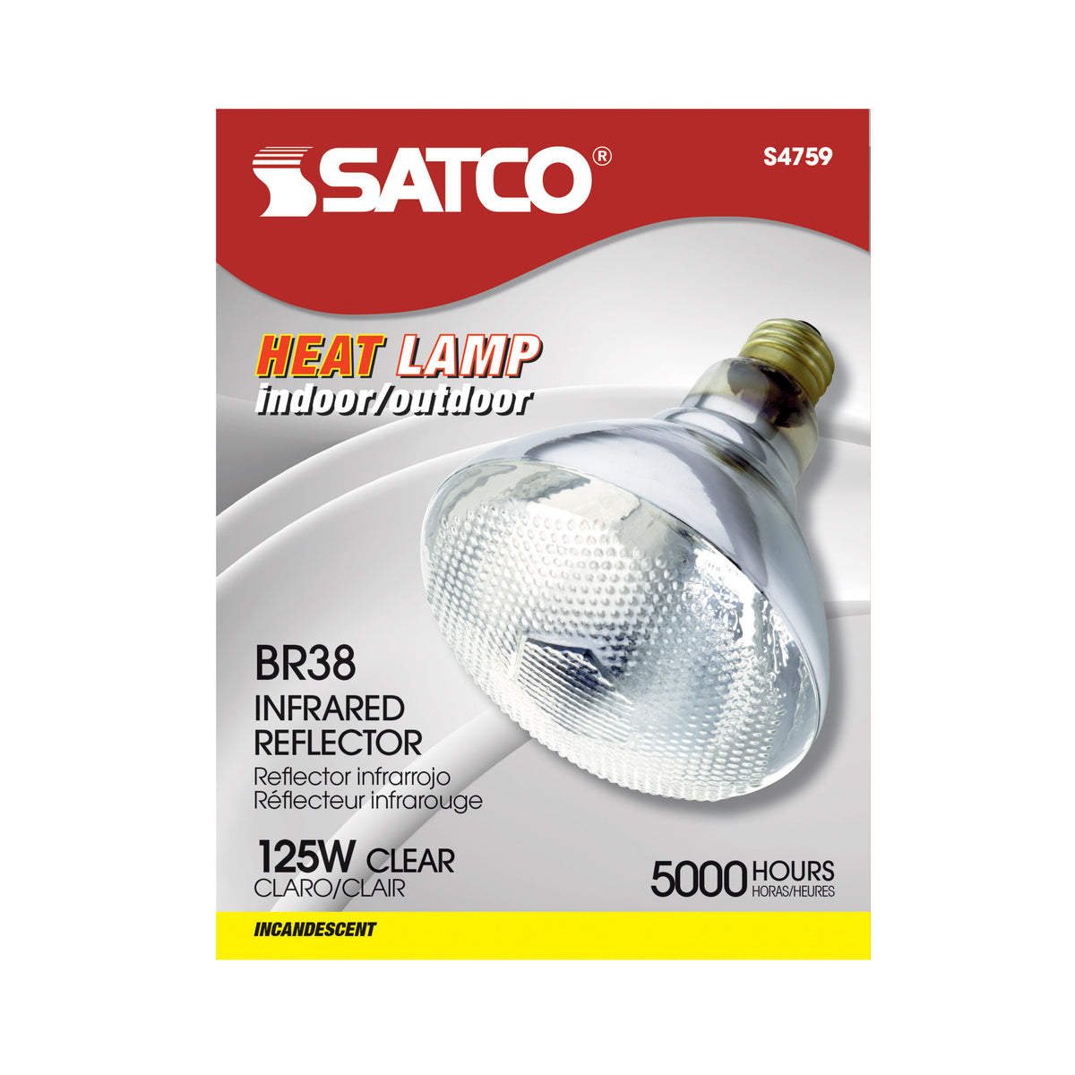 Satco S4759 125W BR38 Warm White Incandescent Light Bulb Medium Base