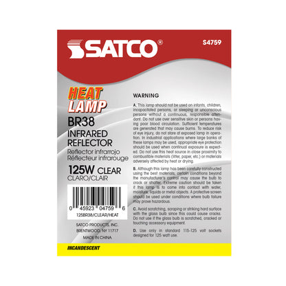 Satco S4759 125W BR38 Warm White Incandescent Light Bulb Medium Base