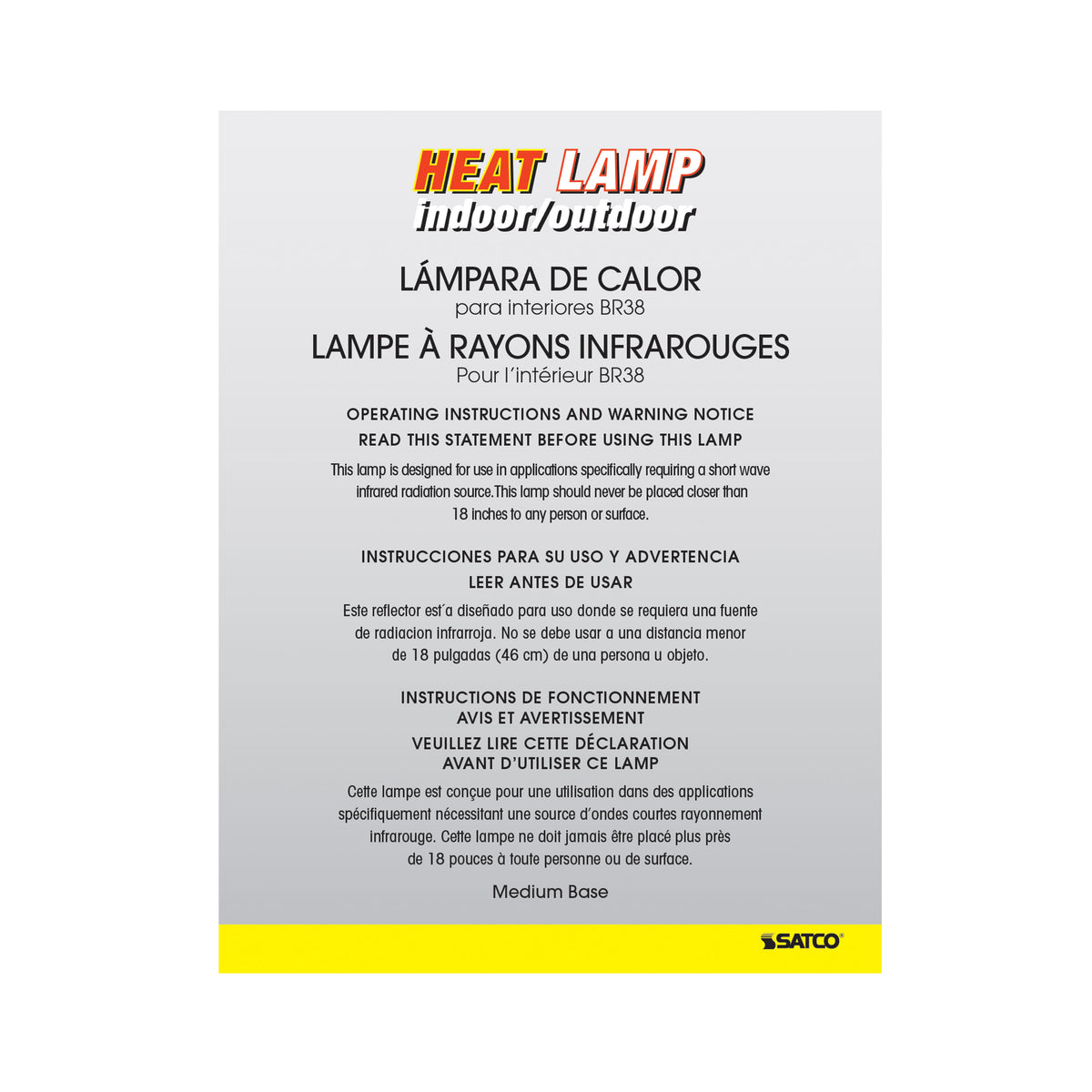 Satco S4759 125W BR38 Warm White Incandescent Light Bulb Medium Base