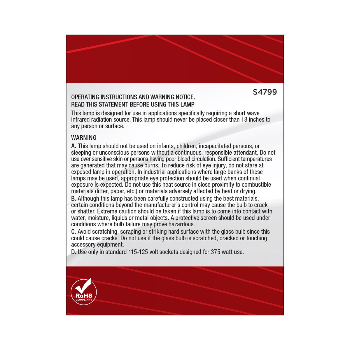 Satco S4799 175W PAR38 Warm White Incandescent Light Bulb Medium Base