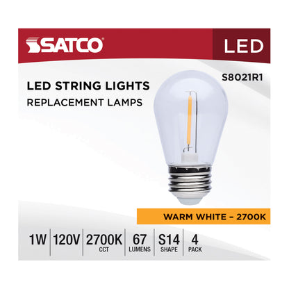 Satco S8021R1 1W S14 Warm White LED Light Bulb Medium Base