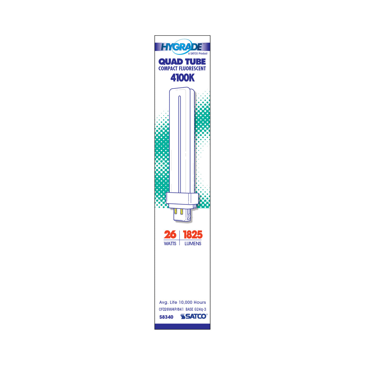 Satco S8340 26W T4 Cool White Compact Fluorescent Light Bulb G24q-3 (4-Pin) Base