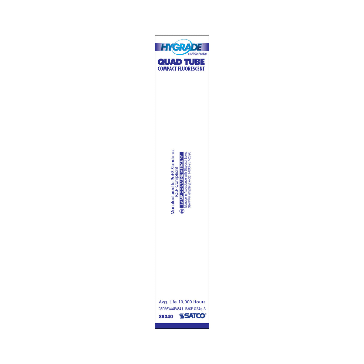 Satco S8340 26W T4 Cool White Compact Fluorescent Light Bulb G24q-3 (4-Pin) Base