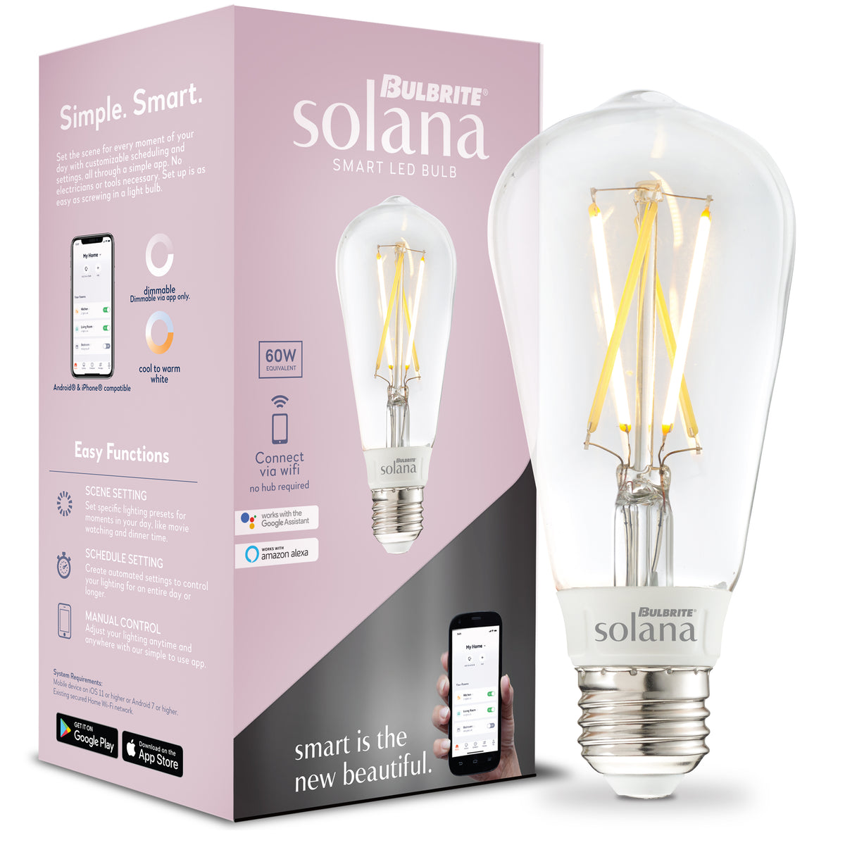 Bulbrite 291010 Bulbrite Solana Smart LED Wifi Light Bulb, ST18 / E26 Base, 5.5W, 2700K, Clear Finish