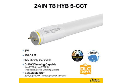 25 pack - Halco 87300 8W T8 CCT LED Light Bulb