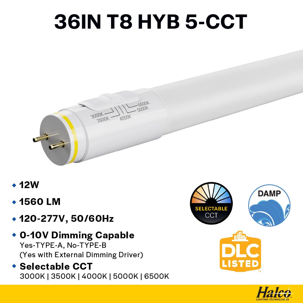 25 pack - Halco 87301 12W T8 CCT LED Light Bulb